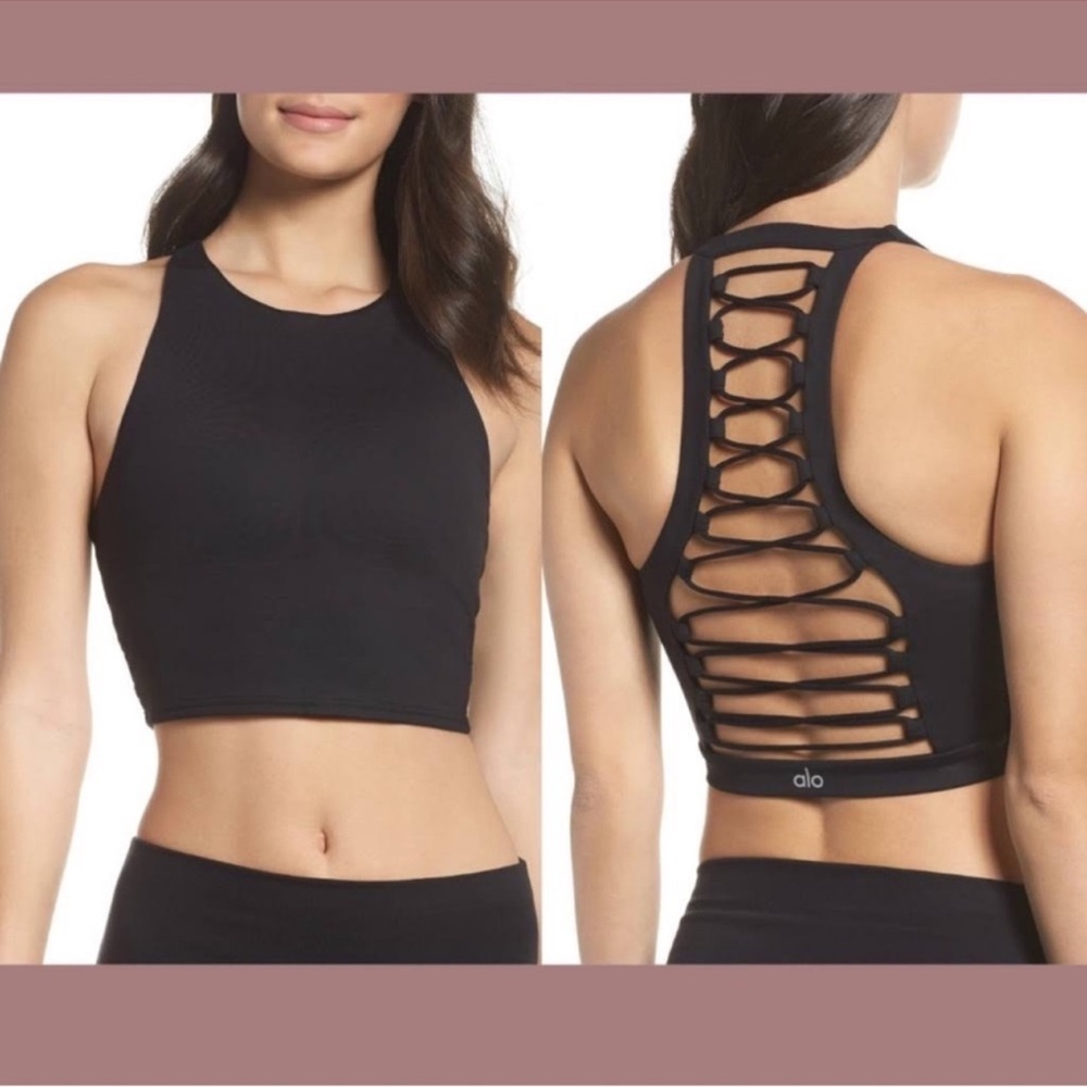 Alo Black Strappy Back Crop Top